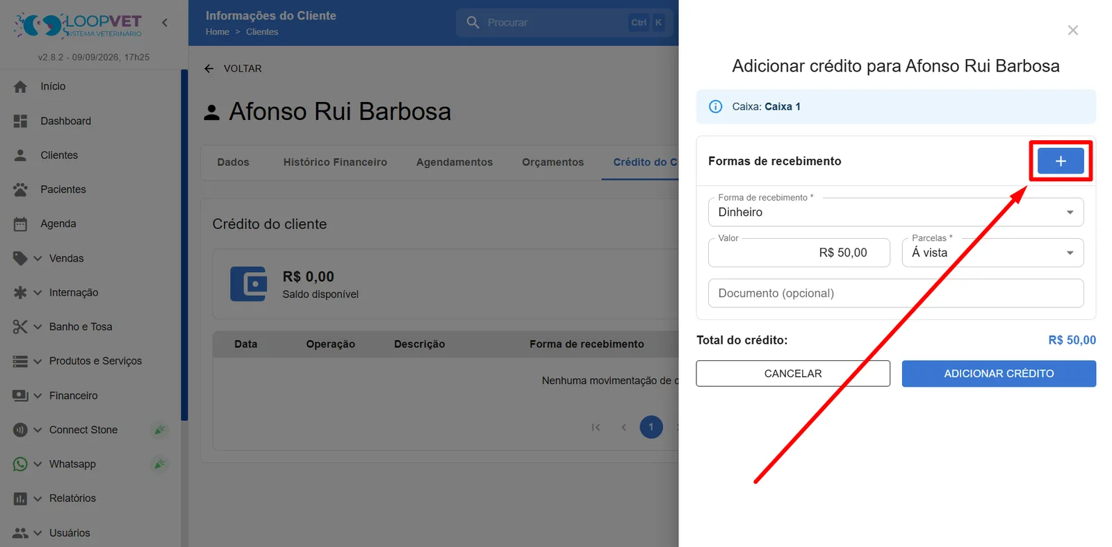 Captura de tela: 4.5 Crédito do Cliente