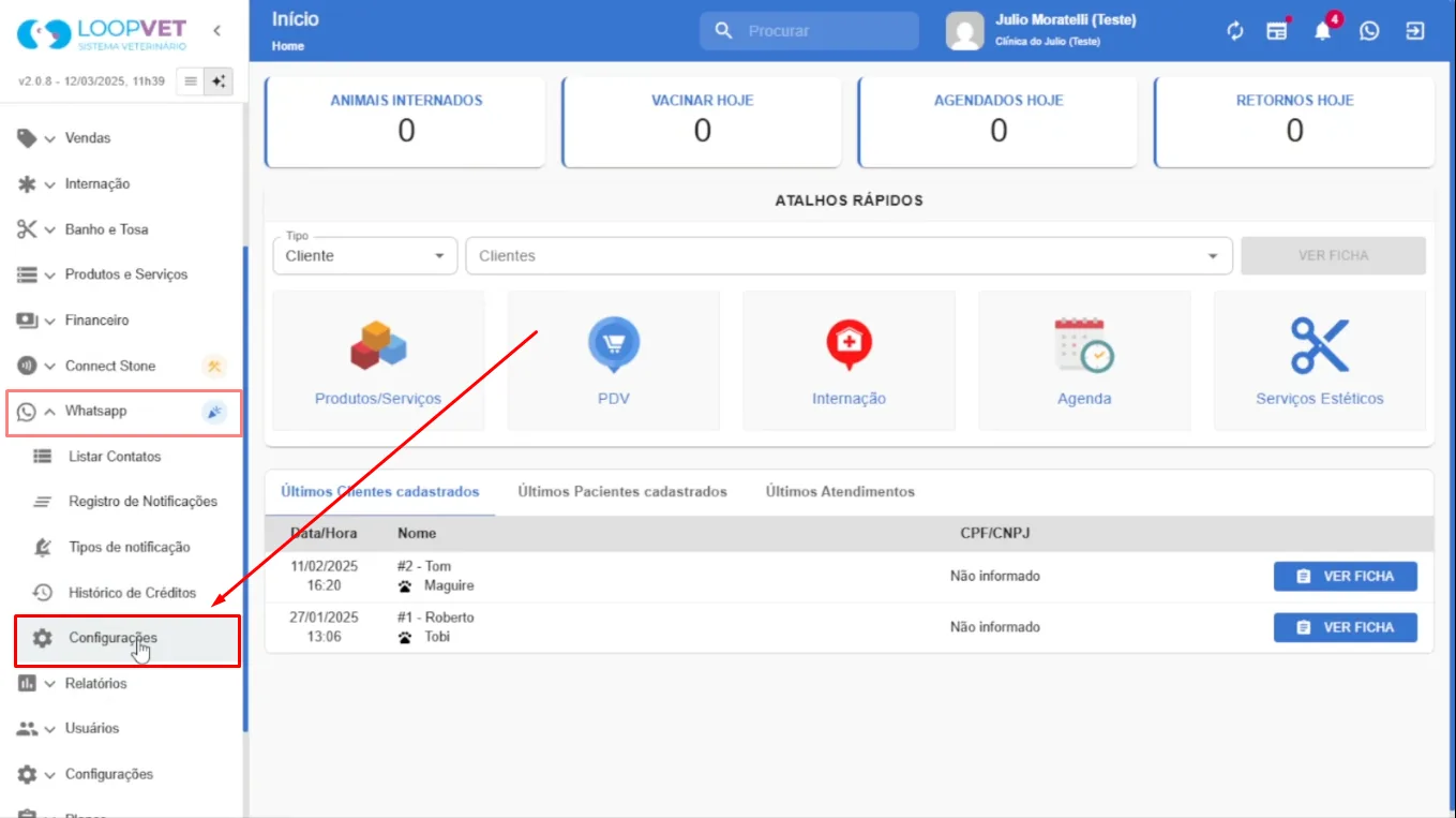 Captura de tela: 2. Configurações do WhatsApp