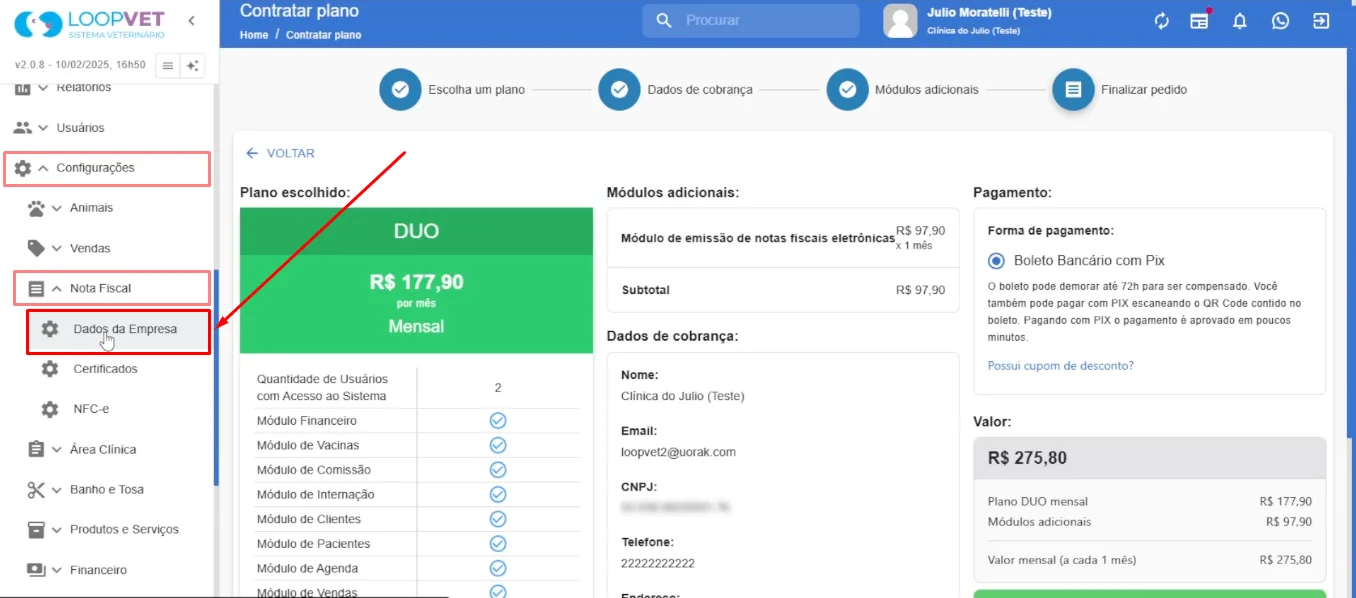 Captura de tela: 3. Cadastro de Dados Fiscais da Empresa
