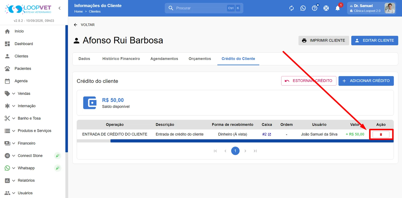 Captura de tela: 4.5 Crédito do Cliente