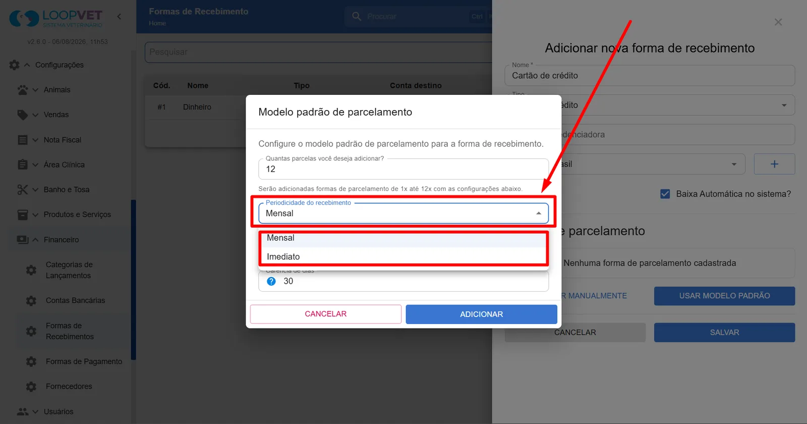 Captura de tela: 4. Cadastro de Formas de Recebimento