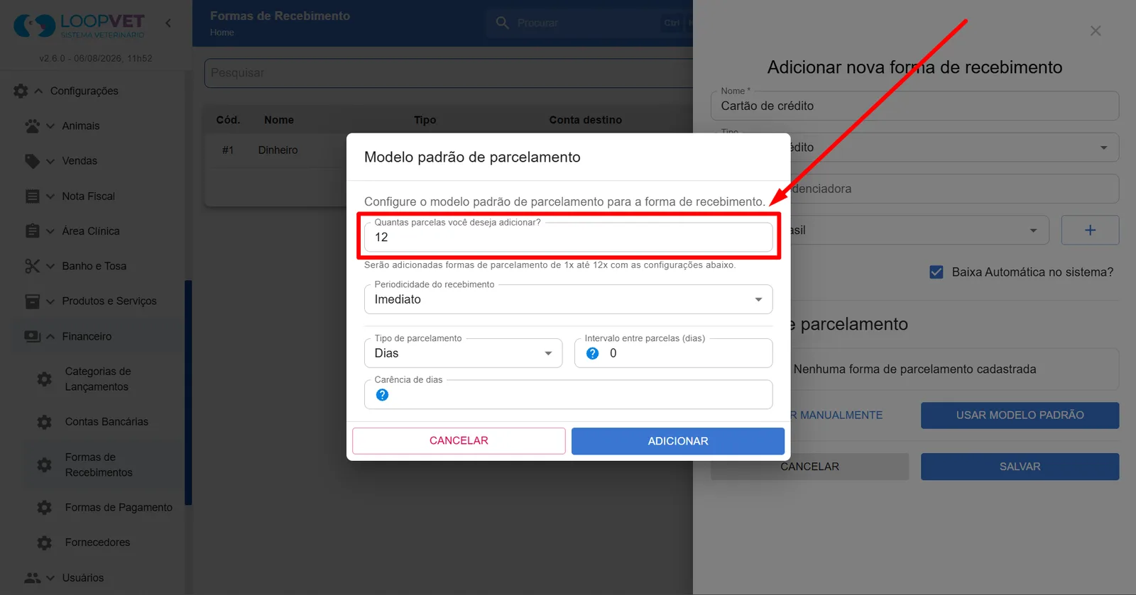 Captura de tela: 4. Cadastro de Formas de Recebimento