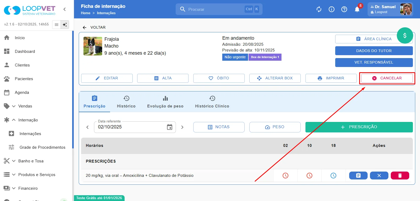 Captura de tela: 4.9 Cancelar Internação