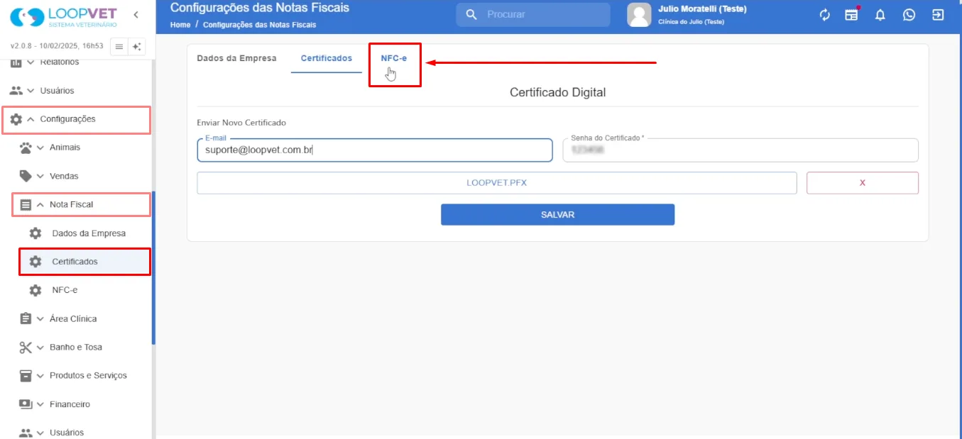 Captura de tela: 5. Configuração do NFC-e