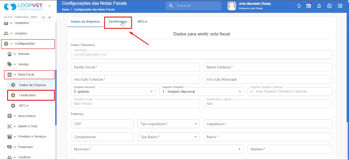 Captura de tela: 4. Adição do Certificado Digital