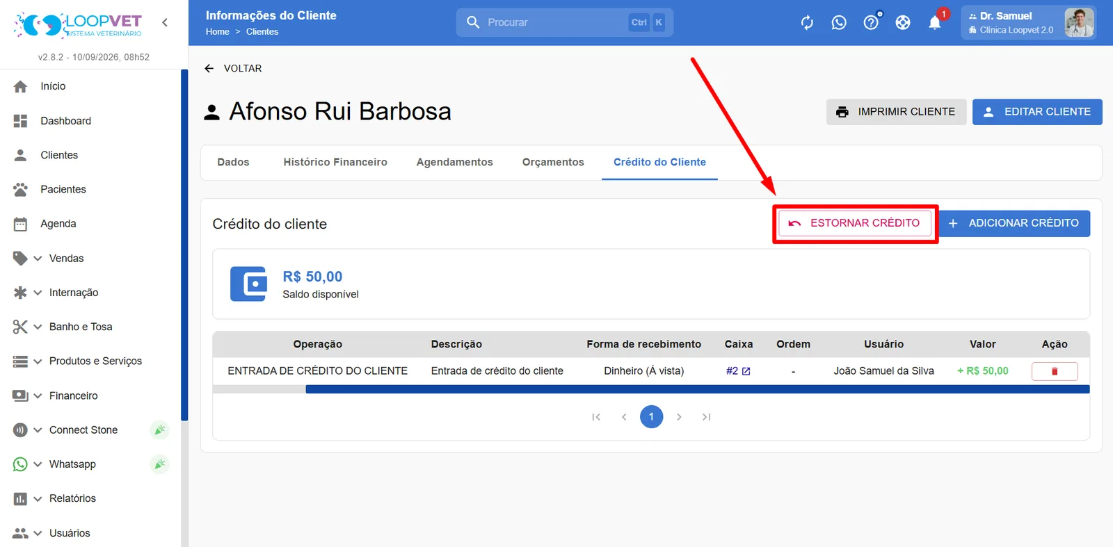 Captura de tela: 4.5 Crédito do Cliente