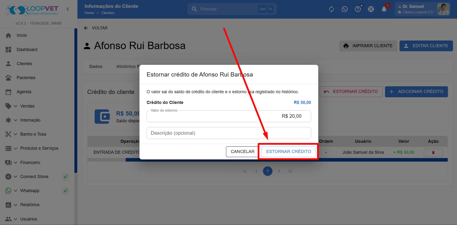 Captura de tela: 4.5 Crédito do Cliente