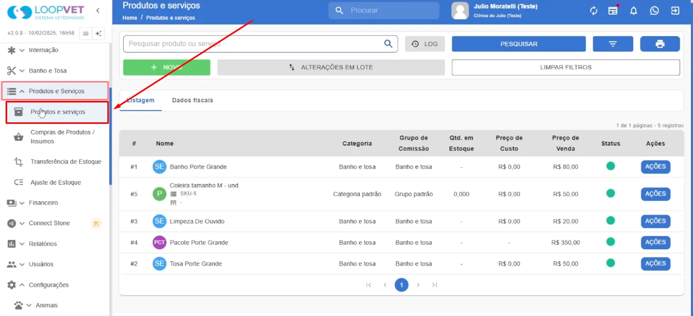 Captura de tela: 6. Configurações Fiscais de Produtos/Serviços