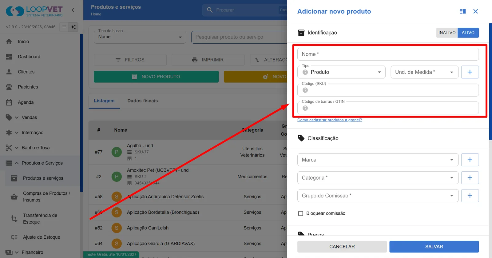 Captura de tela: 7.1 Como cadastrar Produtos
