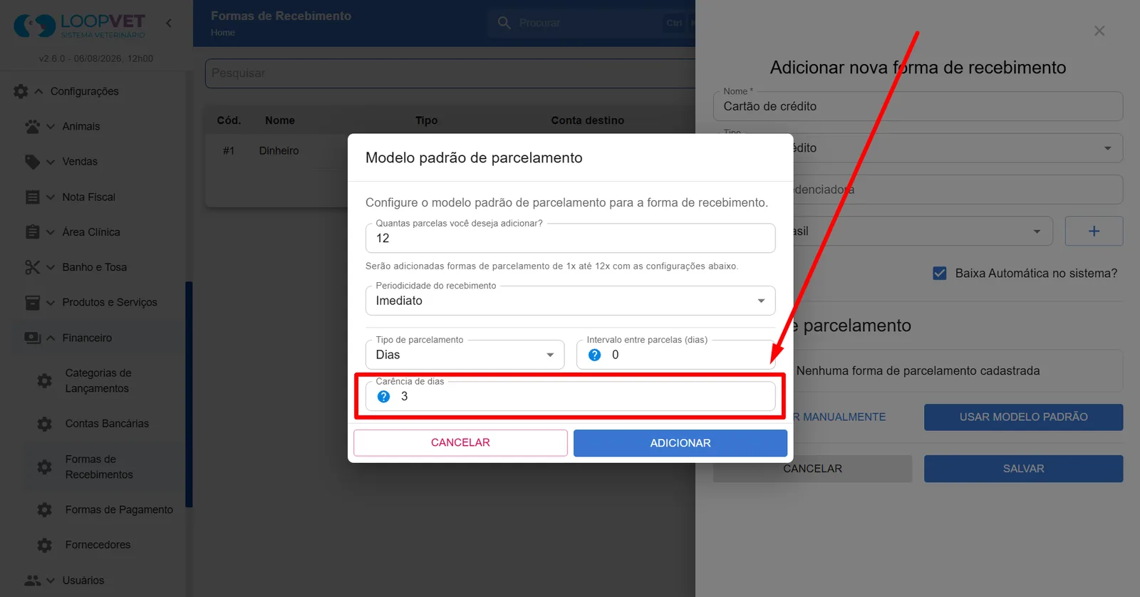 Captura de tela: 4. Cadastro de Formas de Recebimento