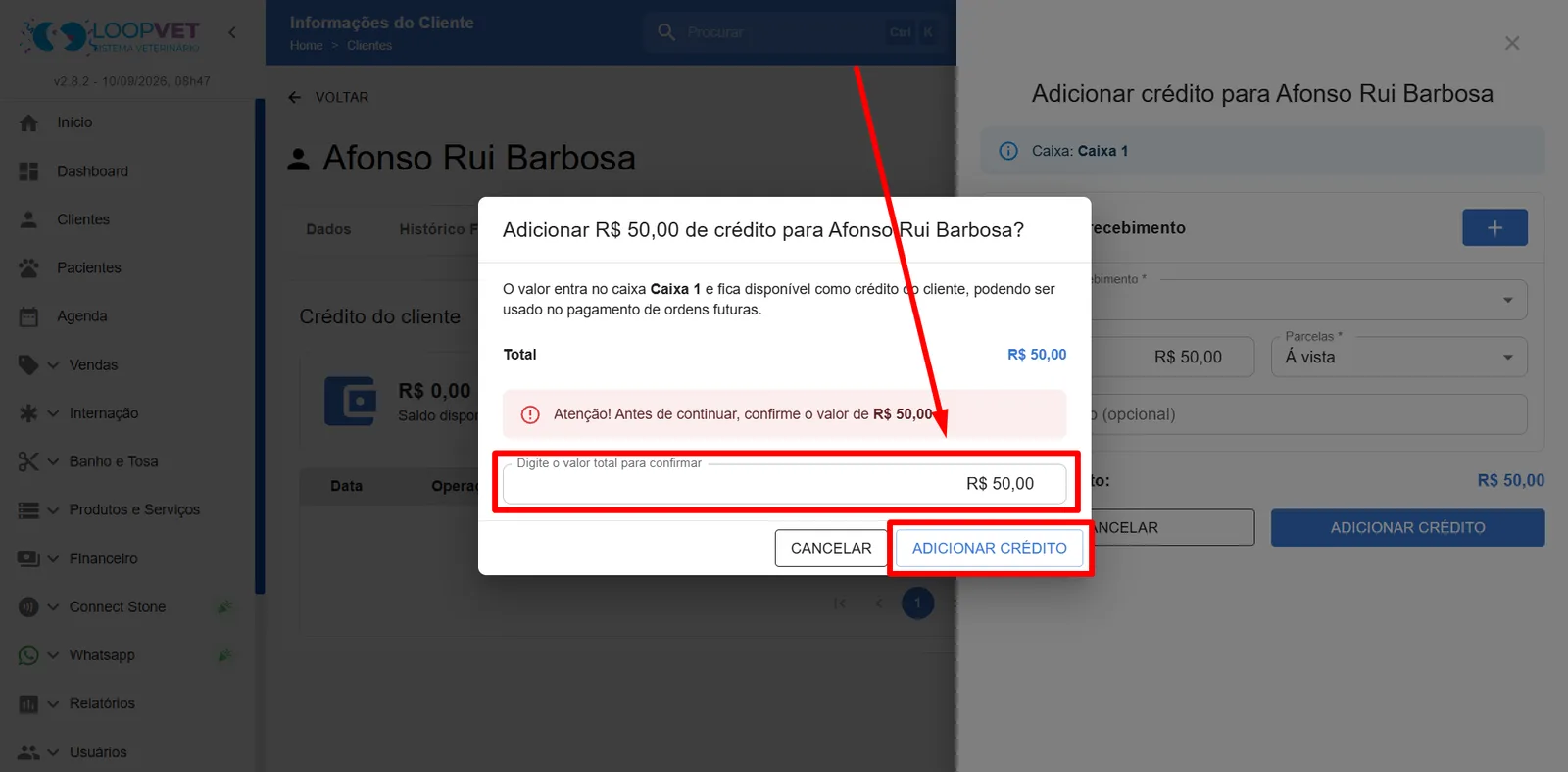 Captura de tela: 4.5 Crédito do Cliente