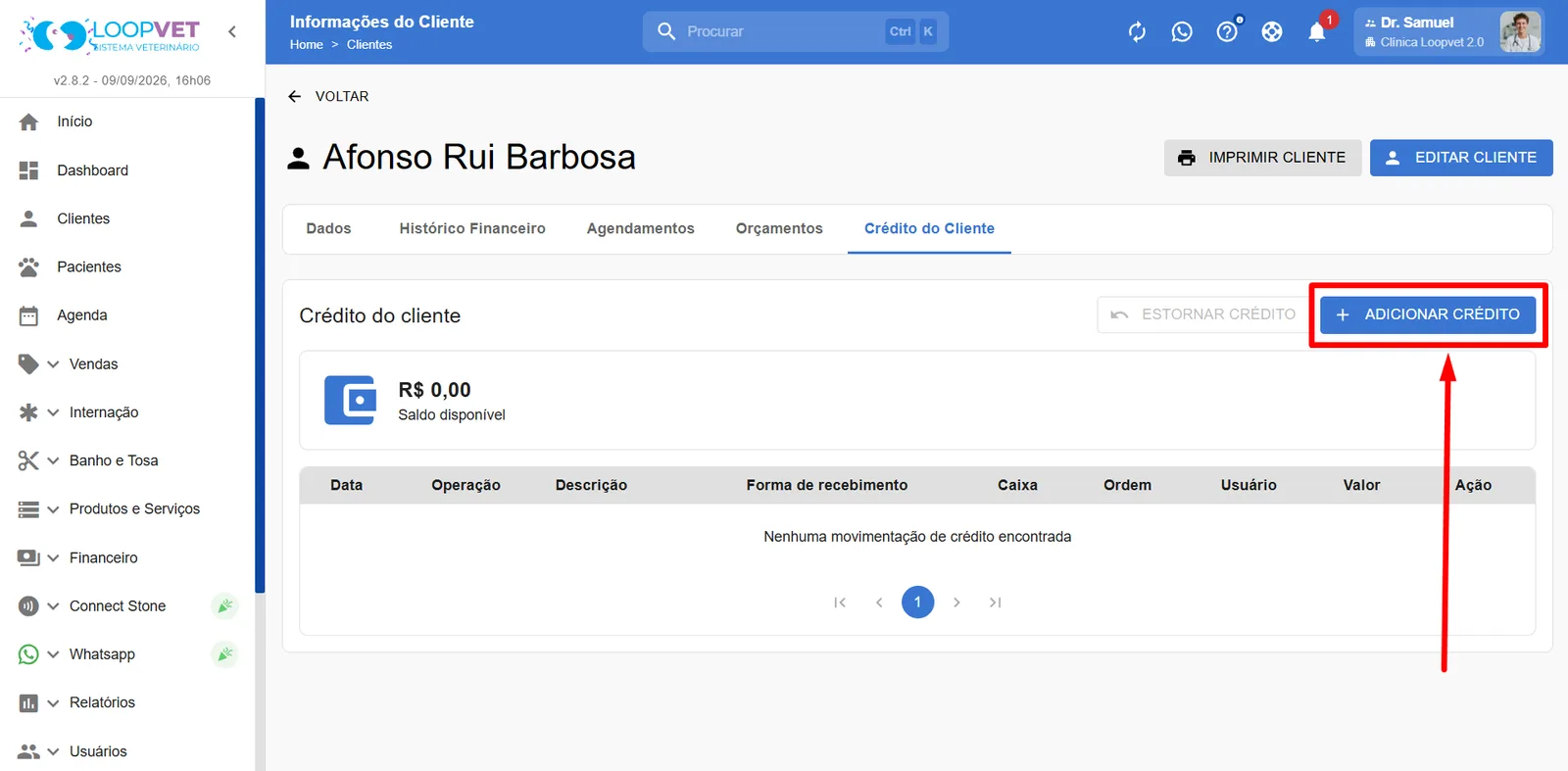 Captura de tela: 4.5 Crédito do Cliente