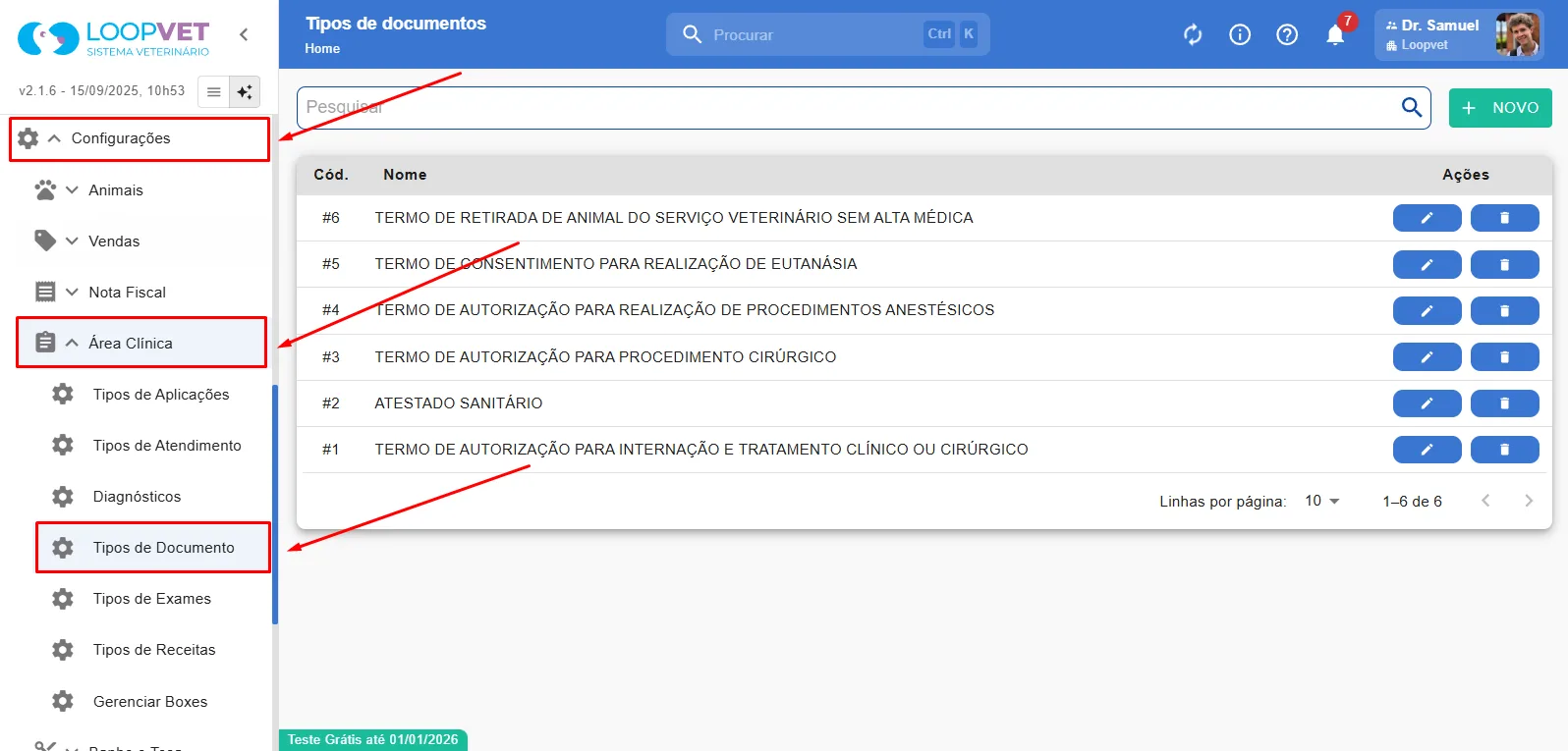 Captura de tela: 5. Cadastrar Tipos de Documentos