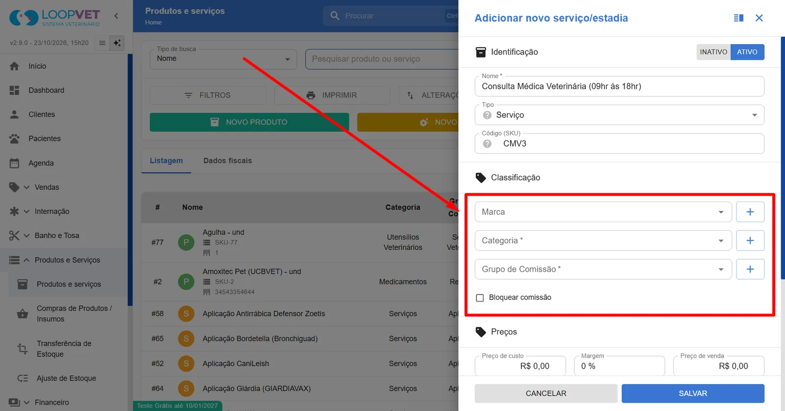Captura de tela: 7.2 Como cadastrar Serviços