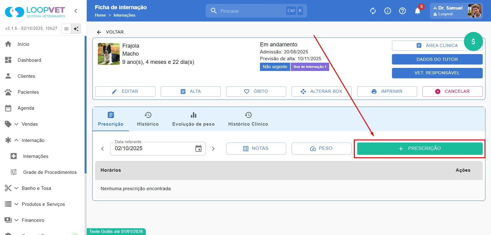 Captura de tela: 4.5 Adicionar Prescrição