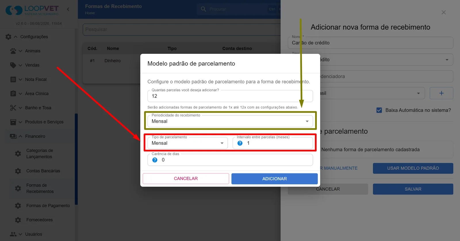 Captura de tela: 4. Cadastro de Formas de Recebimento