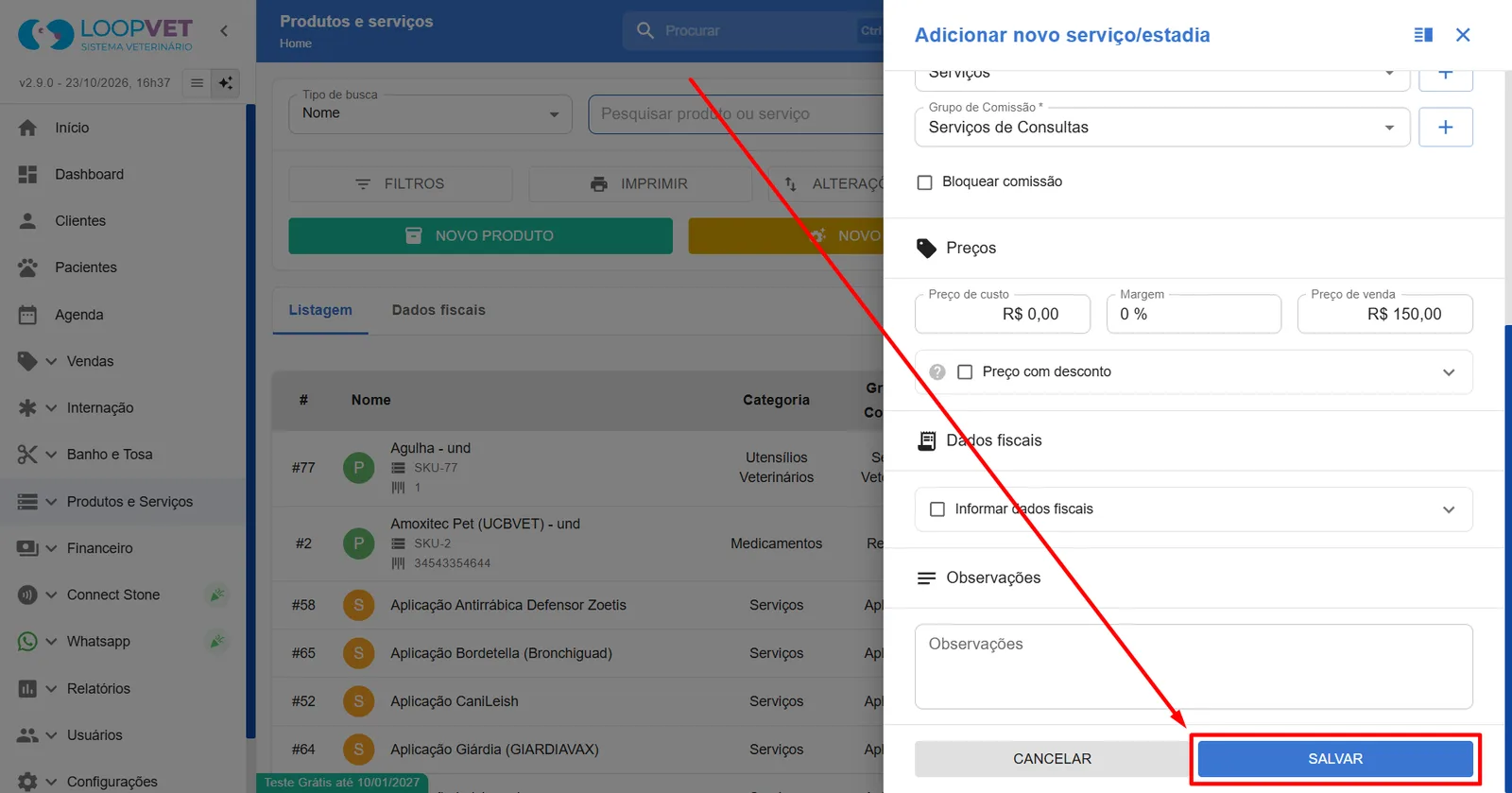 Captura de tela: 7.2 Como cadastrar Serviços