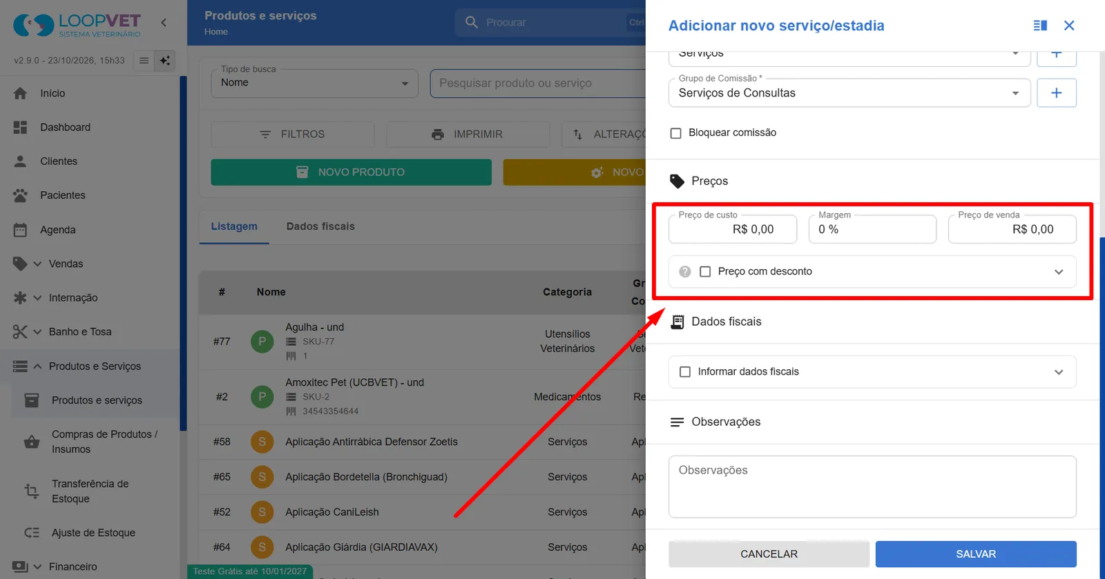 Captura de tela: 7.2 Como cadastrar Serviços