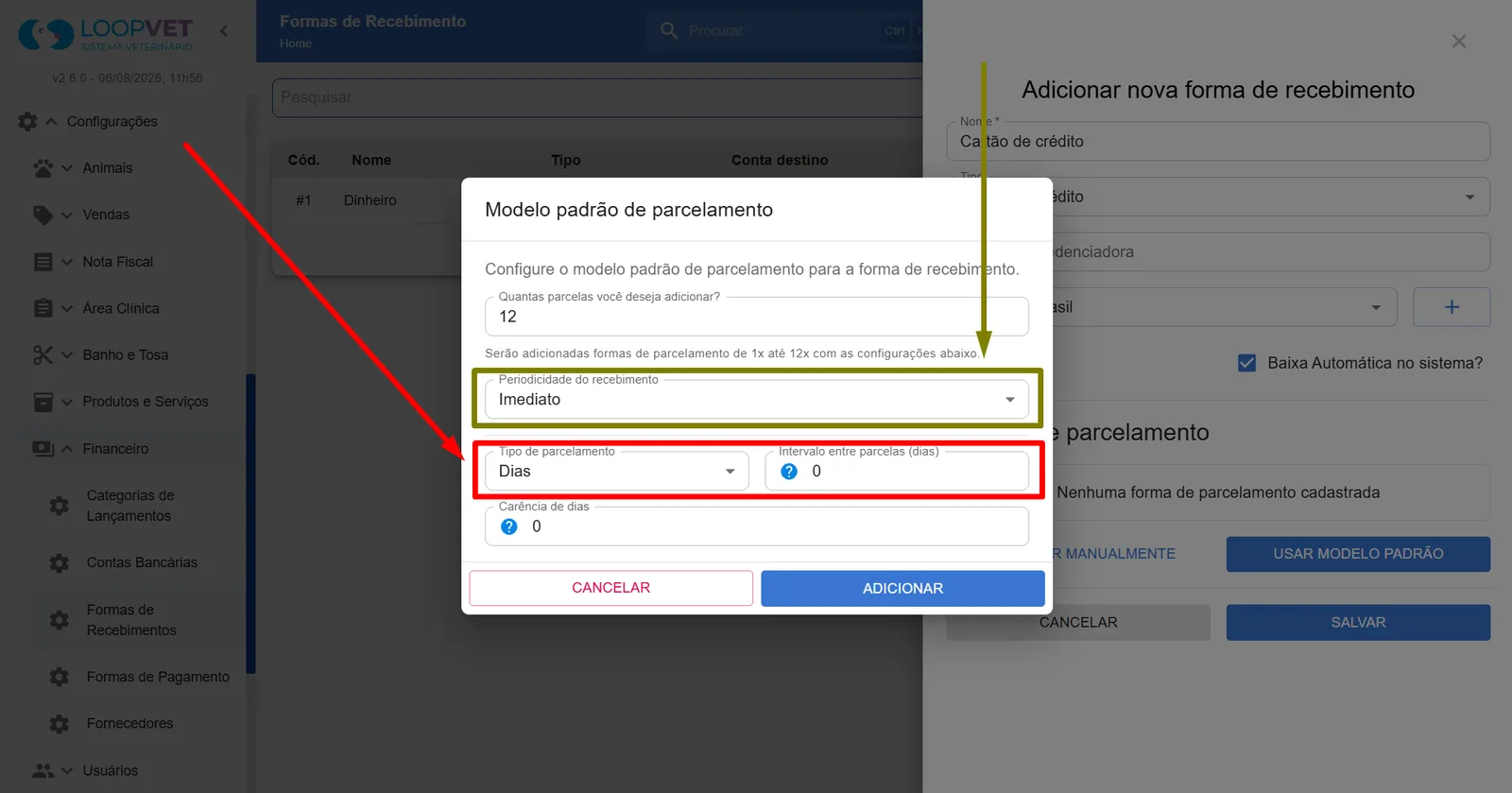 Captura de tela: 4. Cadastro de Formas de Recebimento