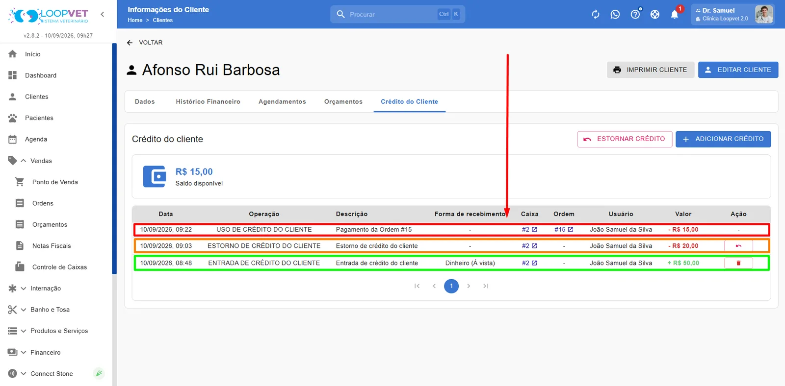 Captura de tela: 4.5 Crédito do Cliente