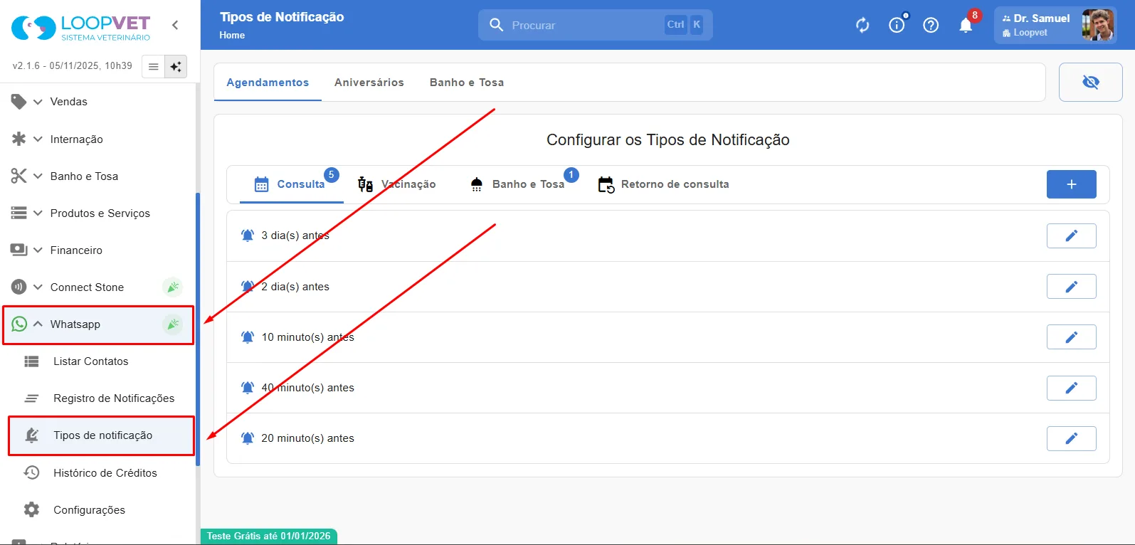 Captura de tela: 3. Tipos de Notificação