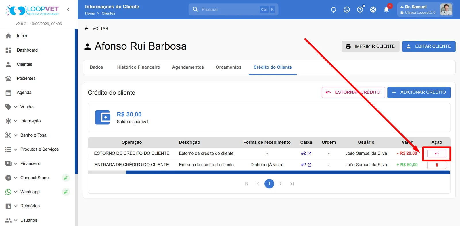 Captura de tela: 4.5 Crédito do Cliente