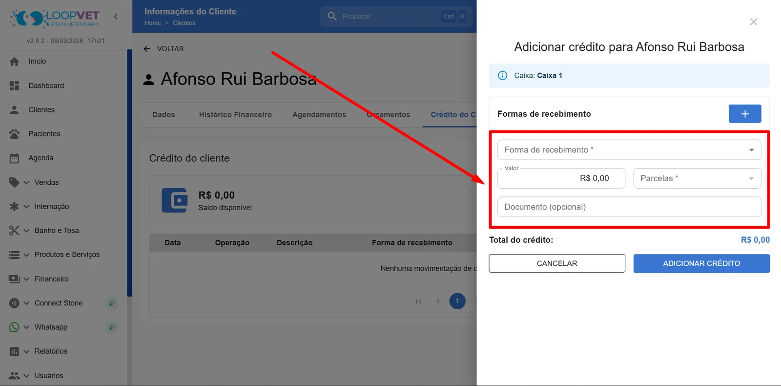 Captura de tela: 4.5 Crédito do Cliente