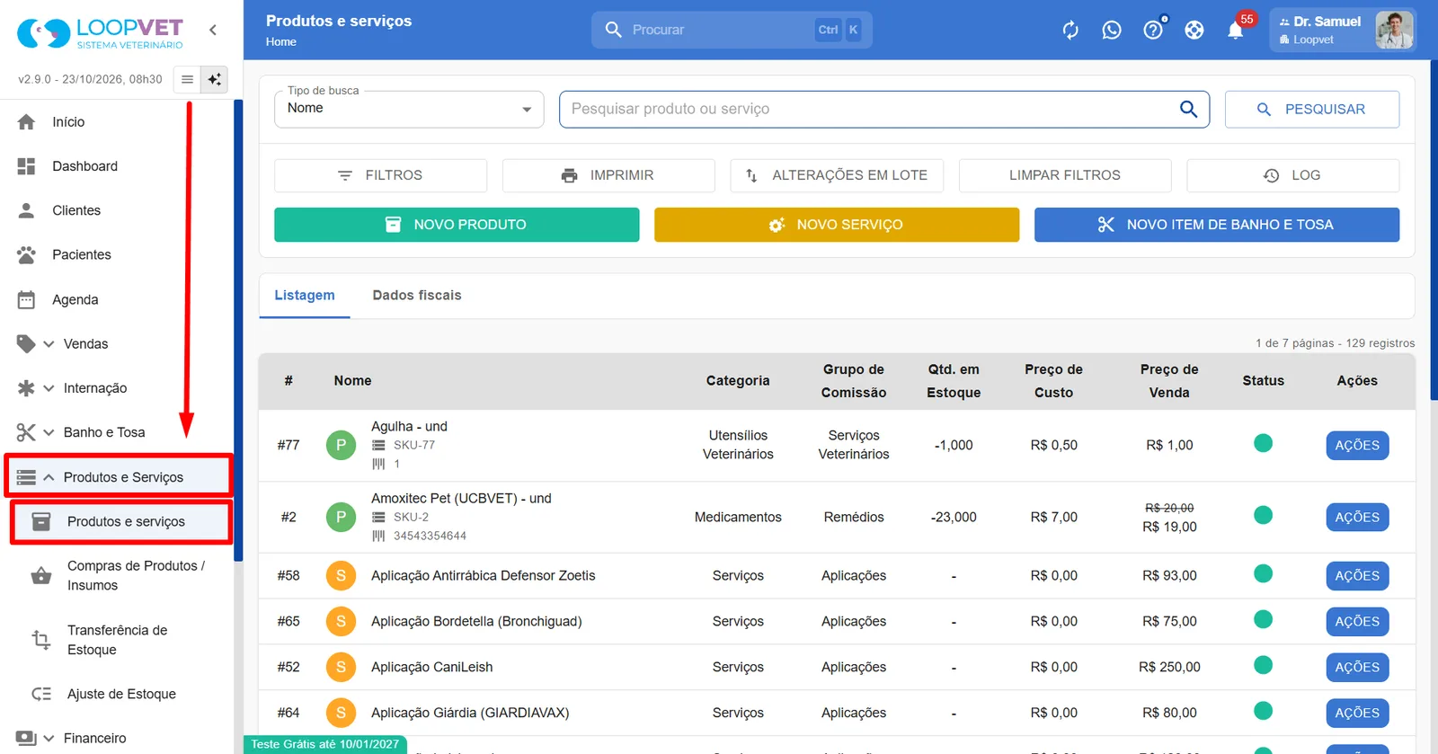 Captura de tela: 7.2 Como cadastrar Serviços