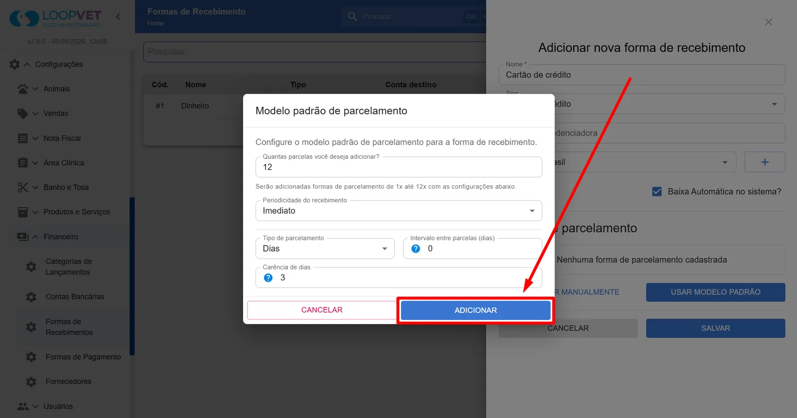 Captura de tela: 4. Cadastro de Formas de Recebimento