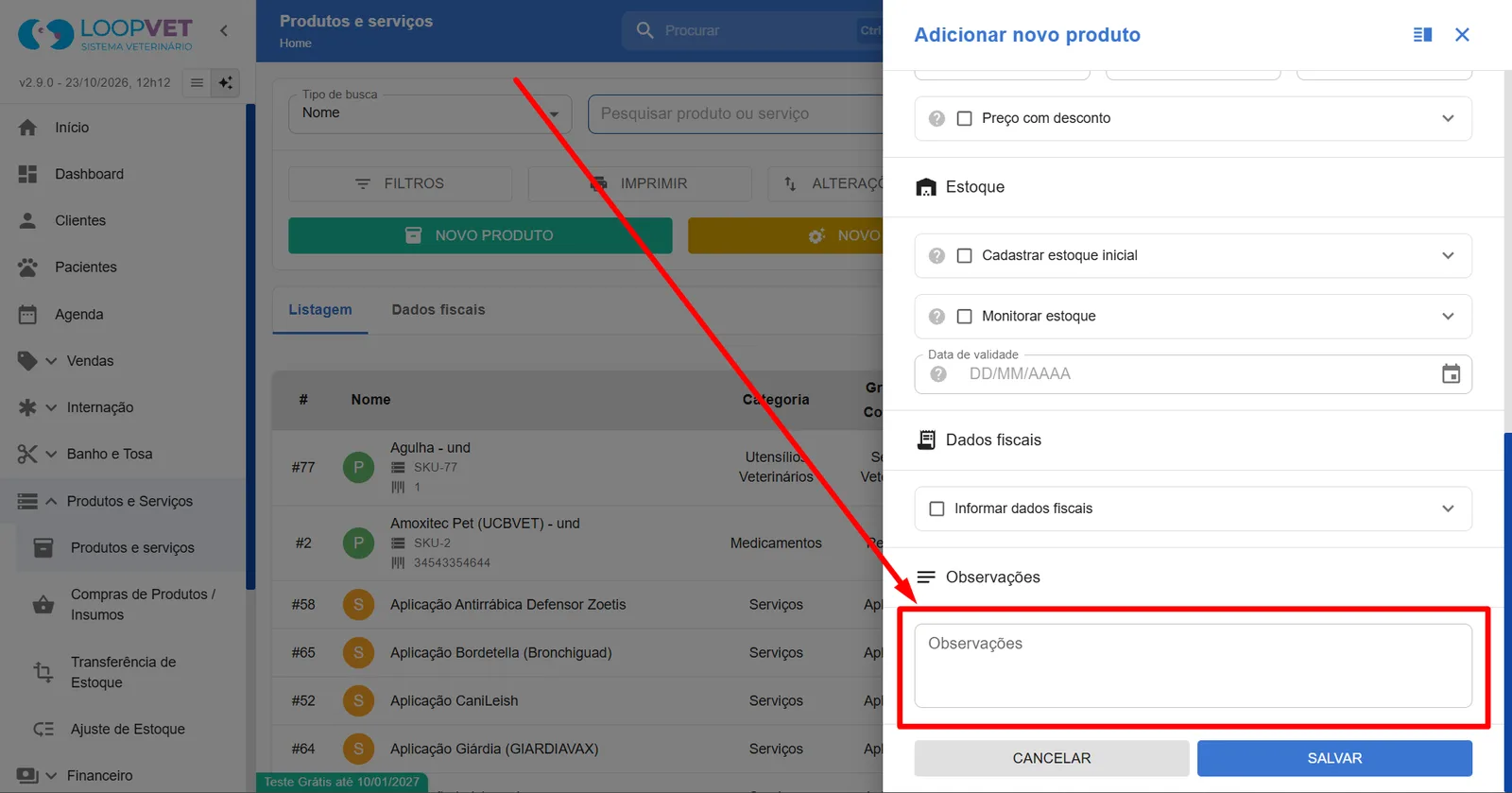 Captura de tela: 7.1 Como cadastrar Produtos