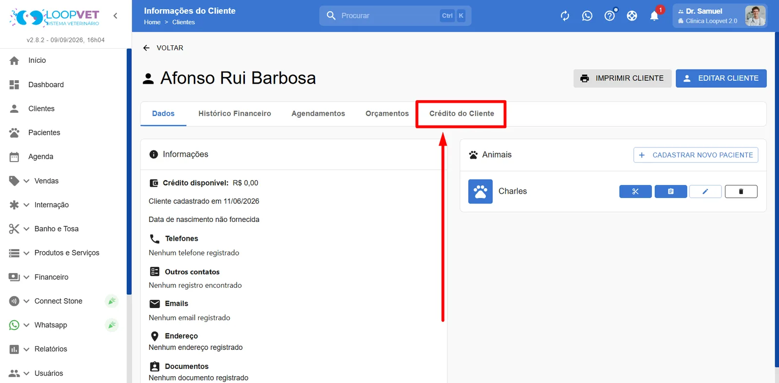 Captura de tela: 4.5 Crédito do Cliente